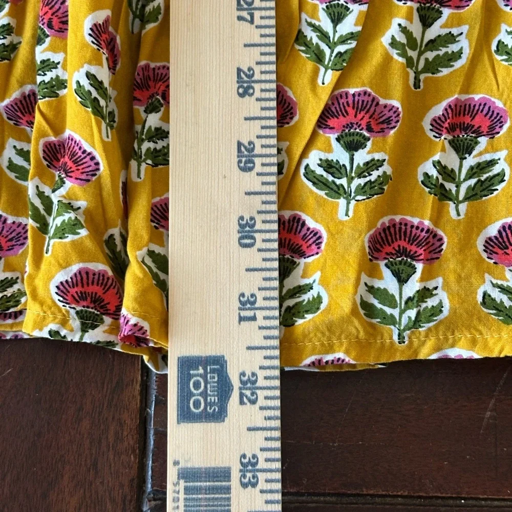 Sincerely Jules Mustard Floral Tiered Mini Dress L Boho Anthro Style Block Print - Picture 8 of 8